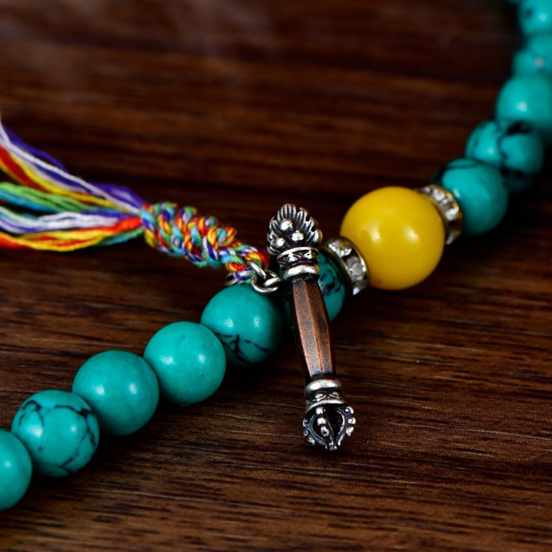 格薩爾王權杖吊墜念珠配飾側掛藏式民族風掛件流蘇復古卡子 - 項鍊 - 銀 