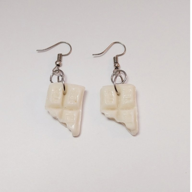 巧克力棒耳環，手工製作，白，棕色 - 耳環/耳夾/耳骨夾 - 黏土 白色