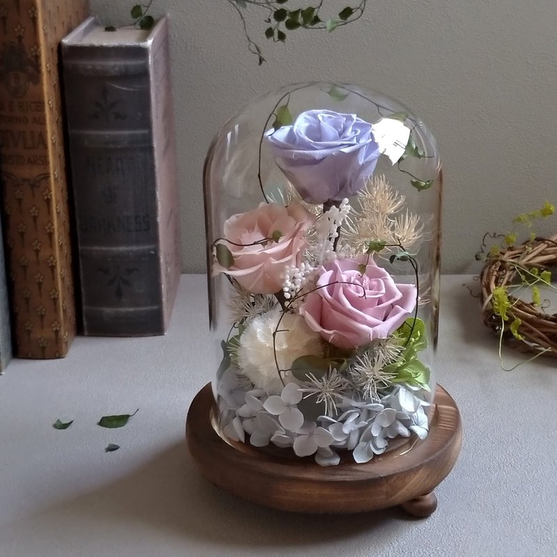 【Rose Forest】Glass Bell Night Light│Preserved Flowers│Dried Flowers - ช่อดอกไม้แห้ง - พืช/ดอกไม้ หลากหลายสี