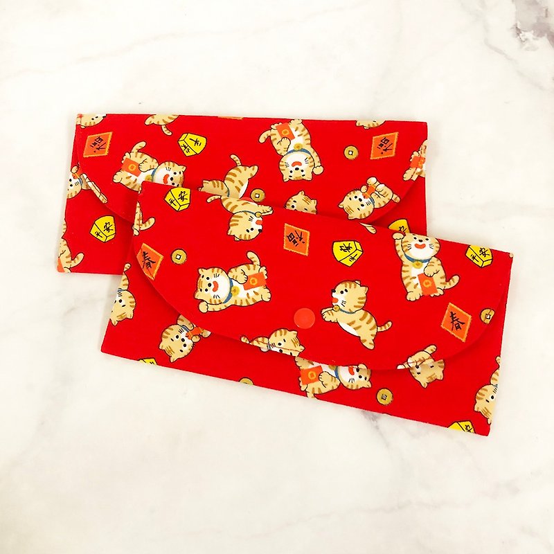 Year of the Tiger Yinian Cat Handmade Long Cloth Red Envelope Bag Passbook Bag - ถุงอั่งเปา/ตุ้ยเลี้ยง - ผ้าฝ้าย/ผ้าลินิน สีแดง