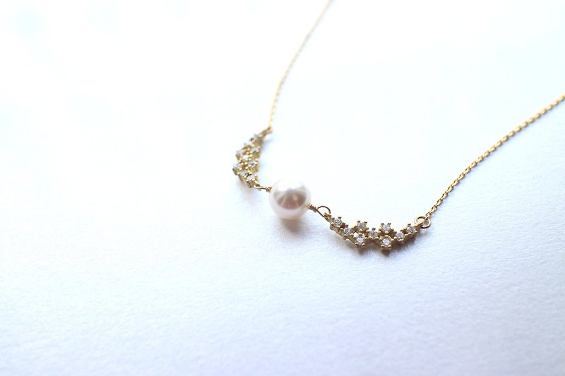 月光-珍珠 鋯石 黃銅項鍊 - 項鍊 - 其他金屬 金色
