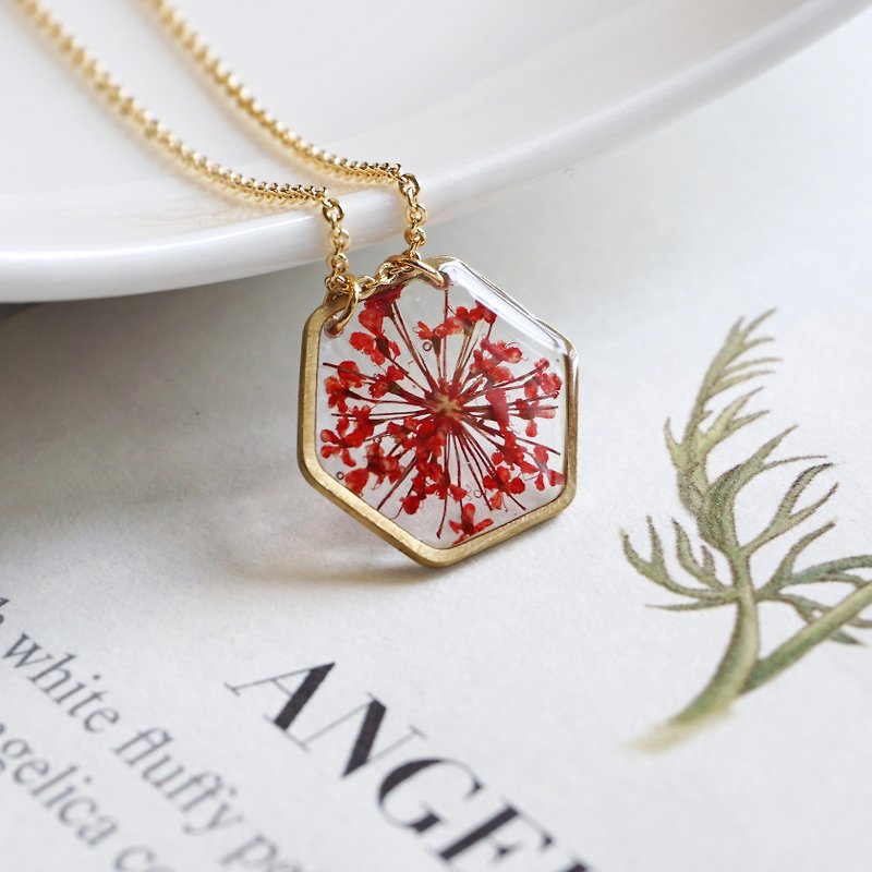 Real Flower Resin Necklace, Pressed Flower, Gift for her, Gift for Mom - Necklaces - Other Metals Gold