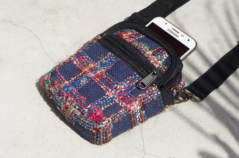 Mother's Day Handmade Natural Cotton and Hemp Cloth Bag / Ethnic Wind Zero Wallet / Sally Line Camera Bag / Mobile Phone Bag / Card Holder - Hand Knitting Shirt Bagen Blue Star Galaxy - Phone Cases - Cotton & Hemp Multicolor