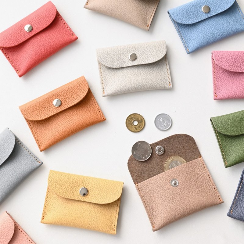 Coin Purse [Shrink Leather] Genuine Leather Himeji Leather Coin Case Compact Mini Wallet Mini Wallet HS81K - Coin Purses - Genuine Leather Multicolor