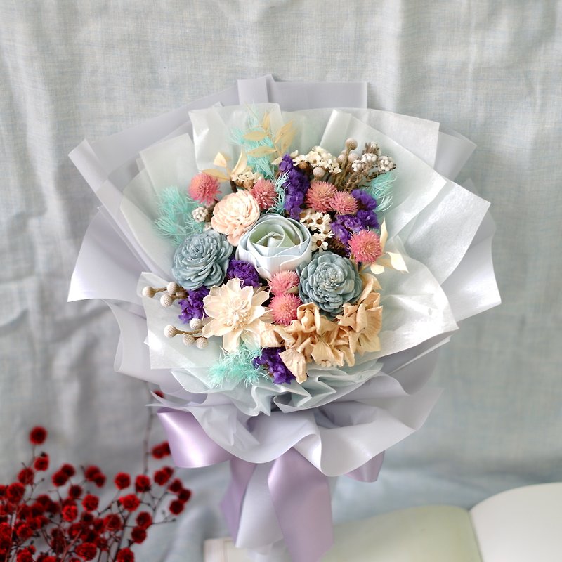 To be continued | Blue Purple Pink Dry Flower Bouquet Valentine's Day Girlfriend Spot - ช่อดอกไม้แห้ง - พืช/ดอกไม้ สีน้ำเงิน