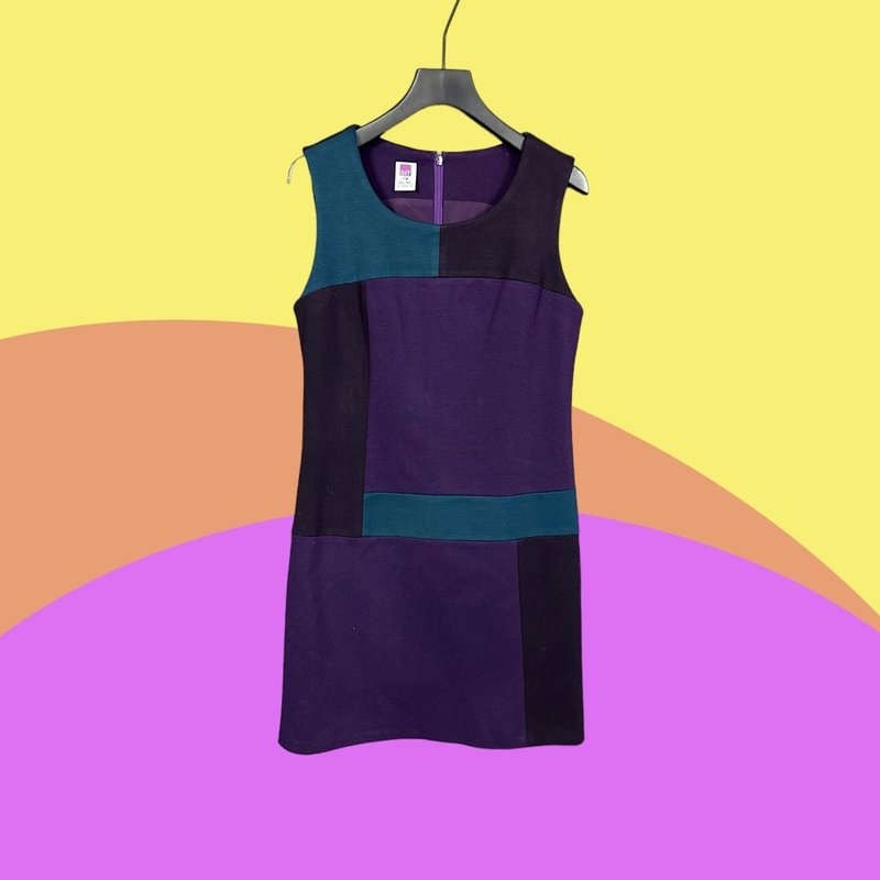 Second-hand Yi Lei purple and blue stitching sleeveless dress CA405 - ชุดเดรส - เส้นใยสังเคราะห์ สีม่วง