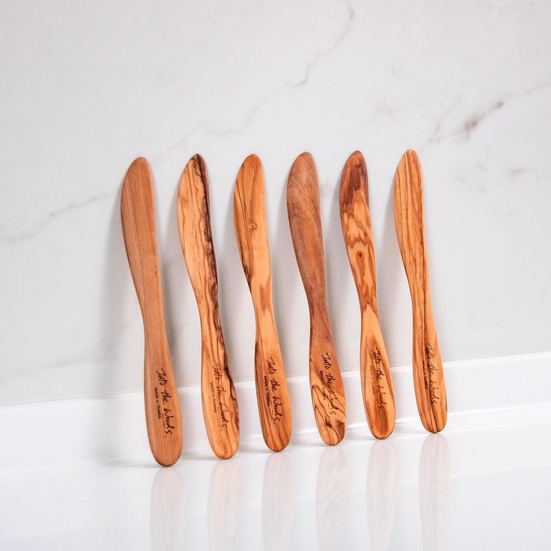 Olive Wood Classic Jam Cream Spatula Set of Six - ช้อนส้อม - ไม้ สีนำ้ตาล