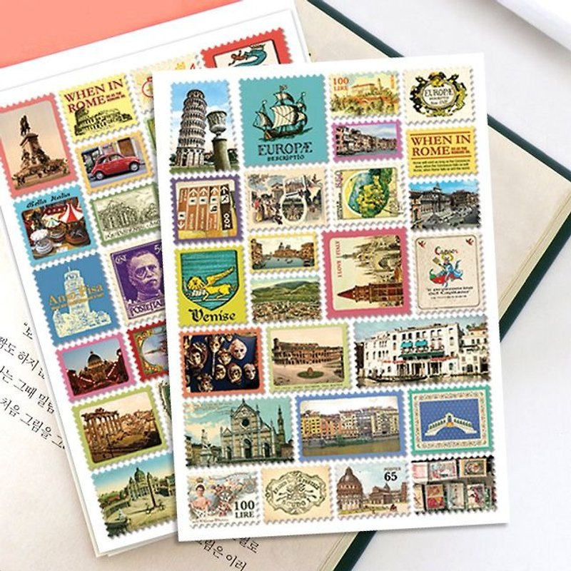 7321 Desgin - Stamp Sticker Set V4 - Italy B01, 7321-04672 - สติกเกอร์ - กระดาษ หลากหลายสี