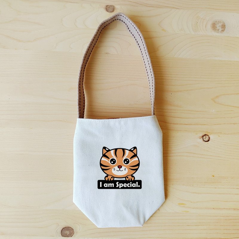 Leopard cat stone tiger kettle bag / cup set - ถุงใส่กระติกนำ้ - ผ้าฝ้าย/ผ้าลินิน สีกากี