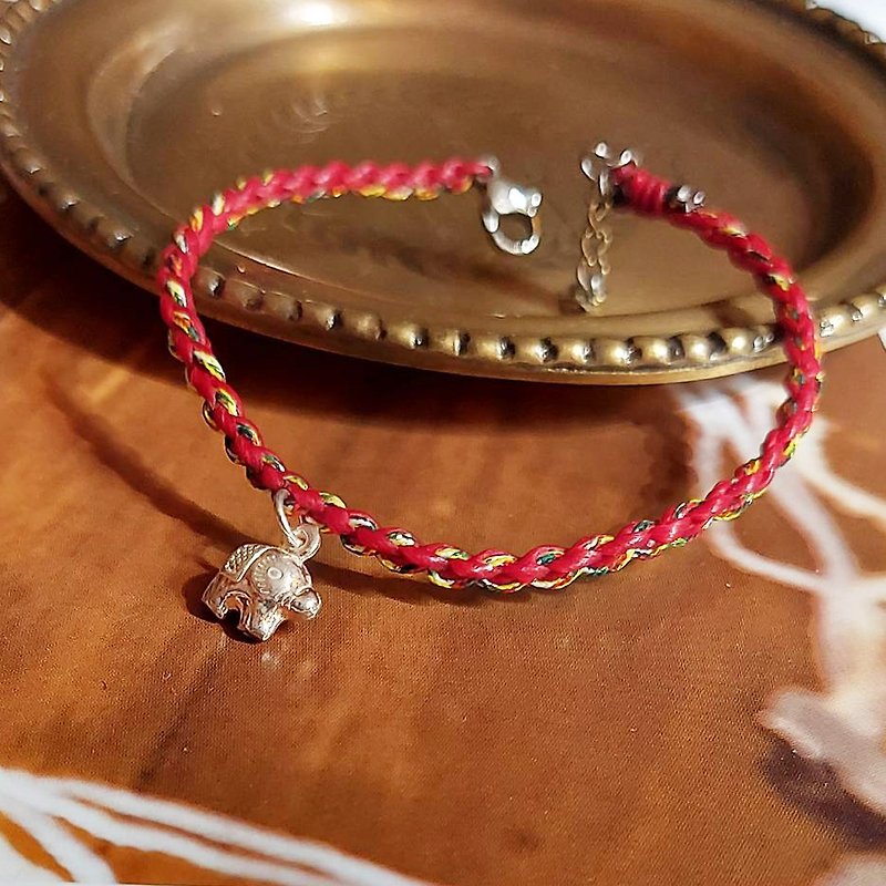 Sterling silver safe braided bracelet Wax thread 925 sterling silver five-color thread/elephant silk Wax thread (out of stock) - Bracelets - Other Materials Red