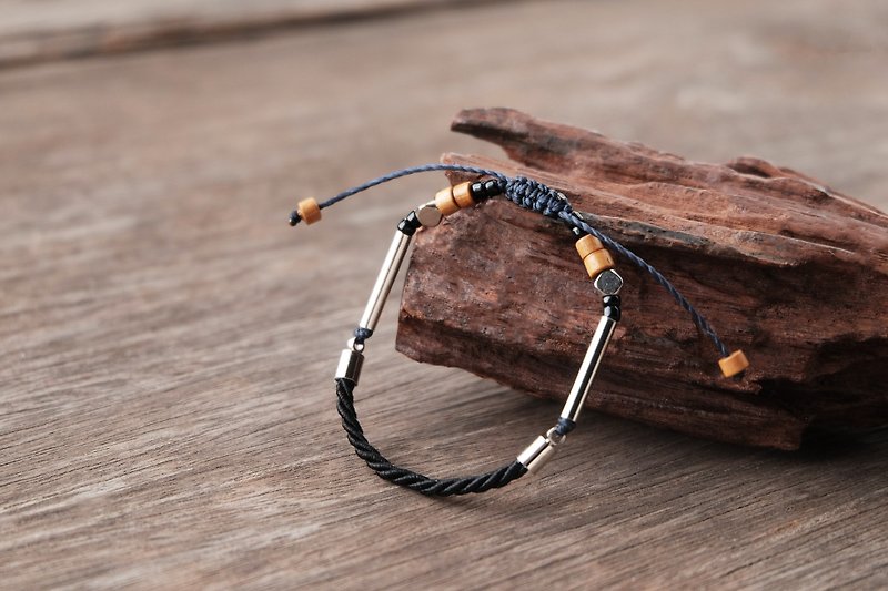 Black twisted rope adjustable bracelet unisex bracelet - Bracelets - Genuine Leather Black