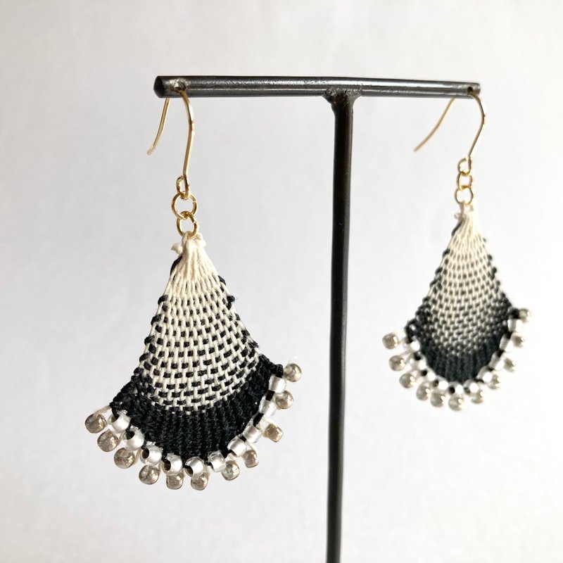 gradation, thread and beads earrings, black, Paraguayan embroidery ñanduti. - Earrings & Clip-ons - Thread Black