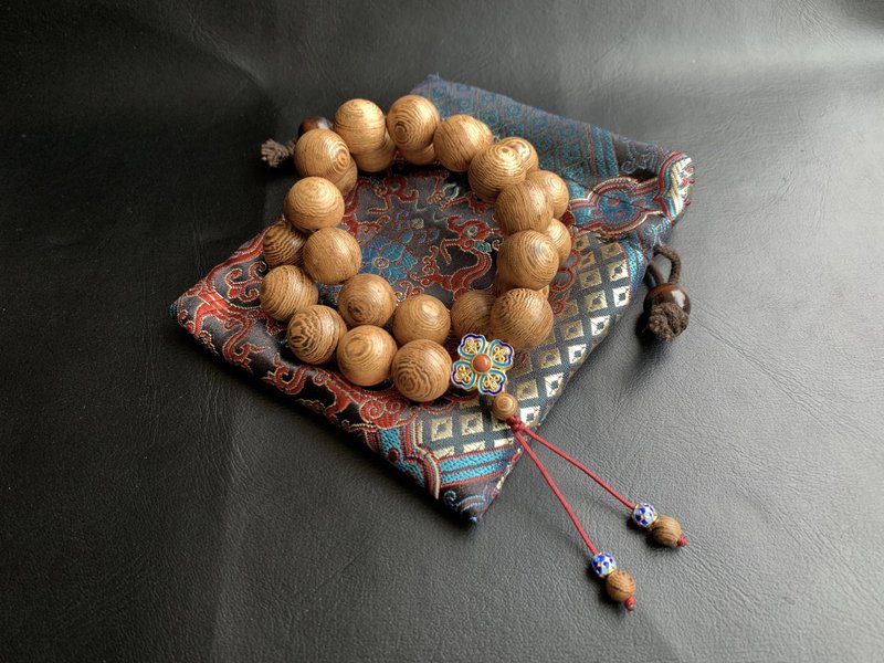 天然鶏翅木 27珠念珠 15mm 景泰藍スペーサービーズ 一つ一つに目のような模様 - その他 - 木製 ブラウン