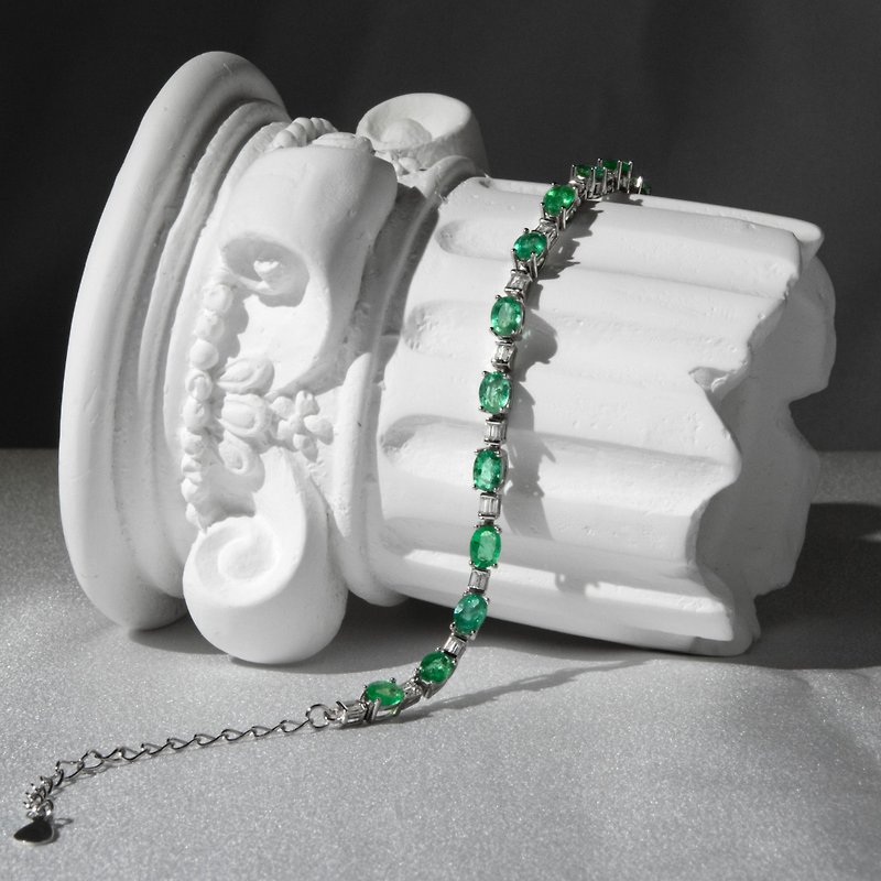 Emerald Faceted May Birthstone Natural Stone Gemstone Silver Bracelet - สร้อยข้อมือ - เงินแท้ สีเขียว