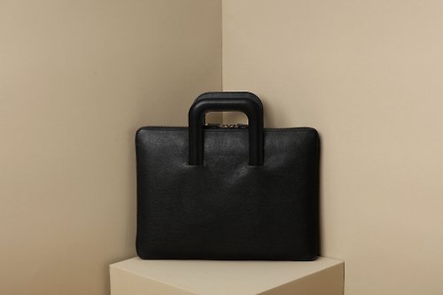 Out of the Factory Leather Laptop Case with Handles - Black