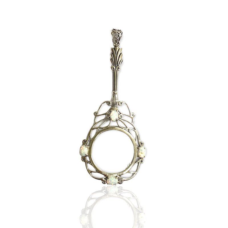 Magnifying Glass Loop Pendant with White Gilson Opal 925 Sterling Silver - อื่นๆ - เงินแท้ สีเงิน