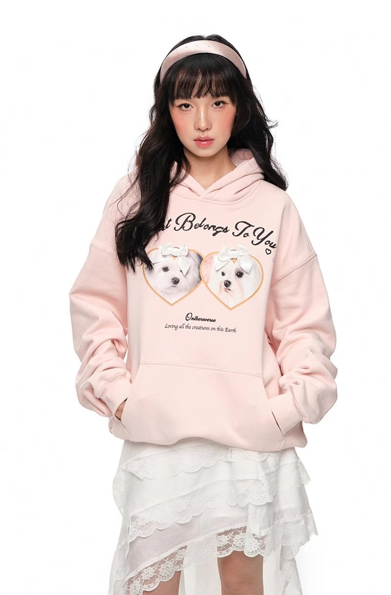 Women's bow lace hooded sweatshirt short jacket - เสื้อฮู้ด - วัสดุอื่นๆ 