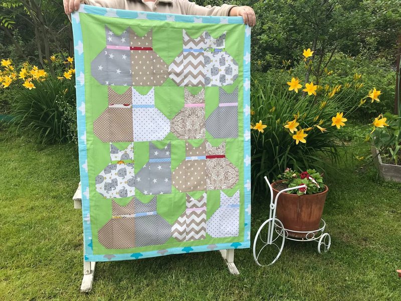 Cat Patchwork Nursery Wall Decor, Welcome Baby Gift. Nursery Rug - Baby Accessories - Cotton & Hemp Multicolor