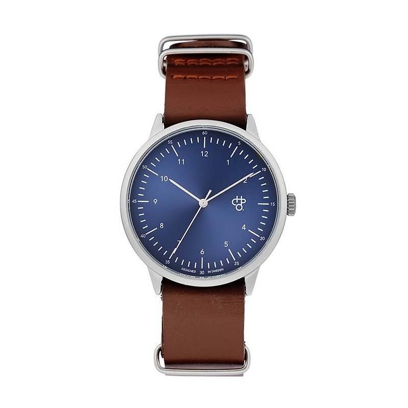 Harold系列 銀藍錶盤棕軍用皮革 手錶 - 男錶/中性錶 - 真皮 咖啡色