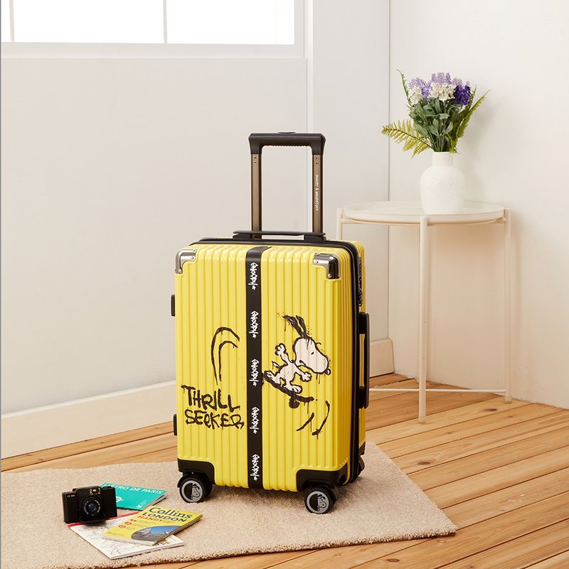 SNOOPY史努比 20吋拉鍊款行李箱/登機箱-史努比滑板黃 - 行李箱/行李喼 - 塑膠 黃色