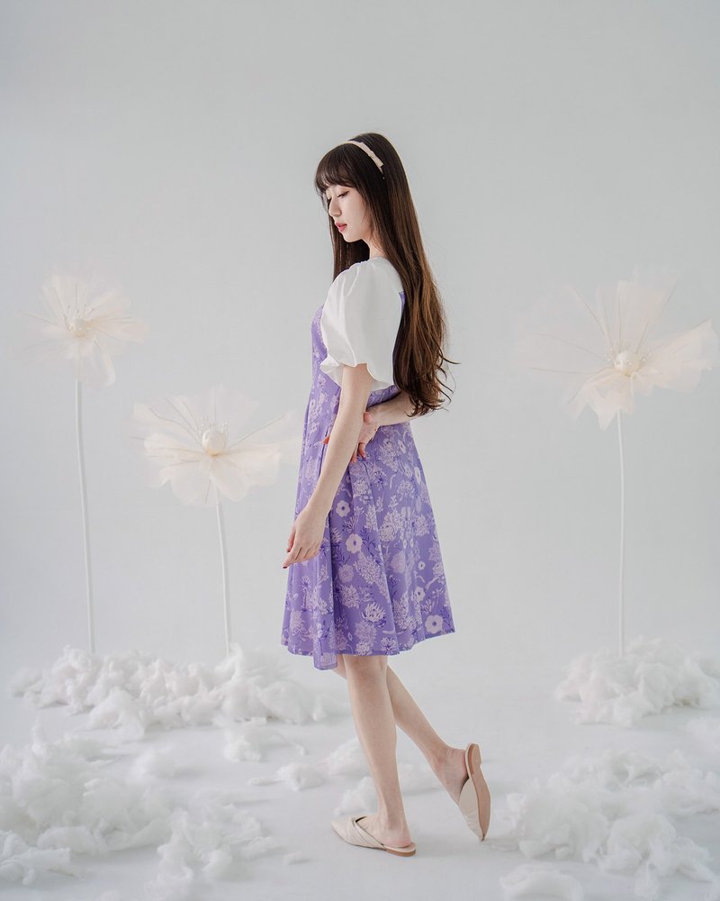 【南非開普敦】迪士尼經典公主風 澎澎袖小洋裝 復古皇后紫 - 洋裝/連身裙 - 棉．麻 紫色