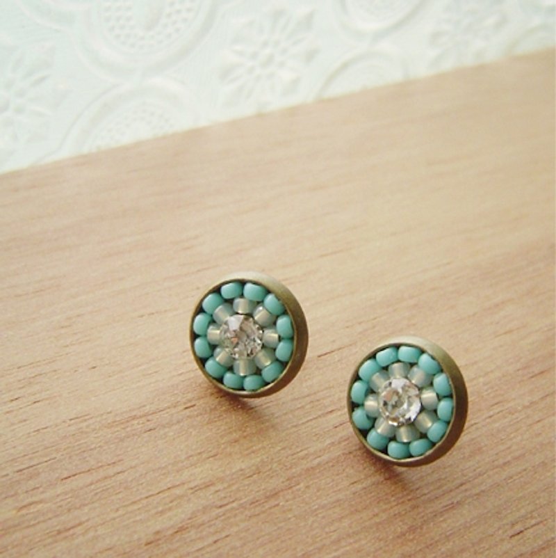 Deco tiles Earrings macaron sea green  Majolica mosaic vintage beads - Earrings & Clip-ons - Glass Green