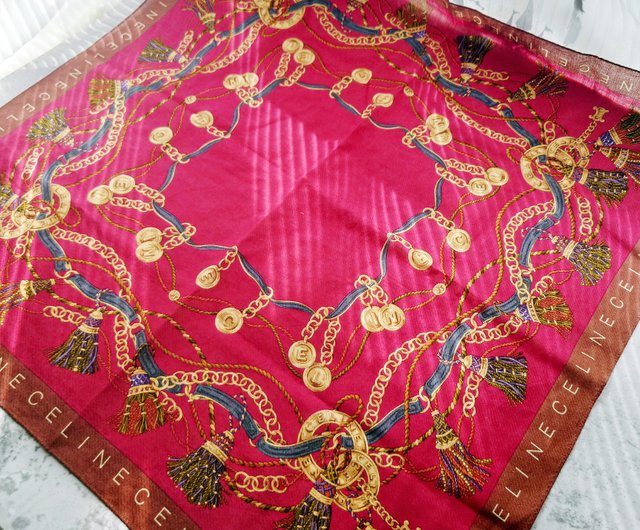未使用 新品 CELINE 金環金貨チェーン ハンカチーフ スカーフ バンダナ