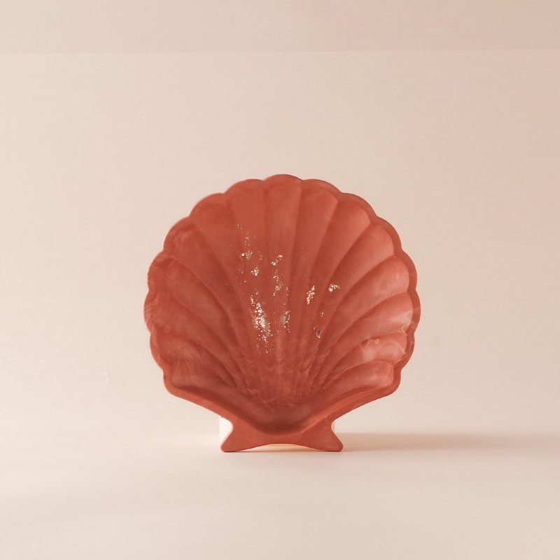 Jesmonite英國礦石樹脂/貝殼盤-磚紅大理石紋路 - 擺飾/家飾品 - 環保材質 橘色