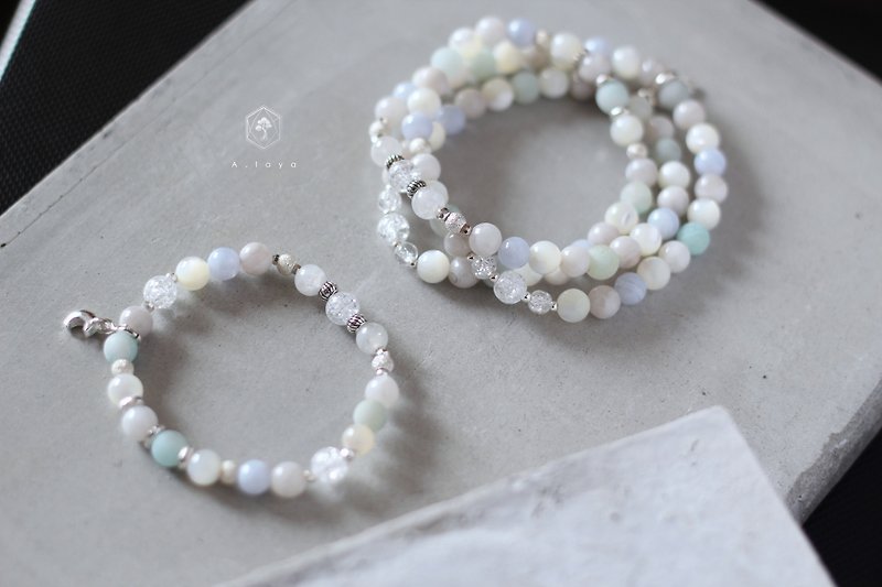 岚雾. Elf single chain __ white agate, blue jade, soft light, Tianhe stone, white crystal - สร้อยข้อมือ - เครื่องเพชรพลอย ขาว
