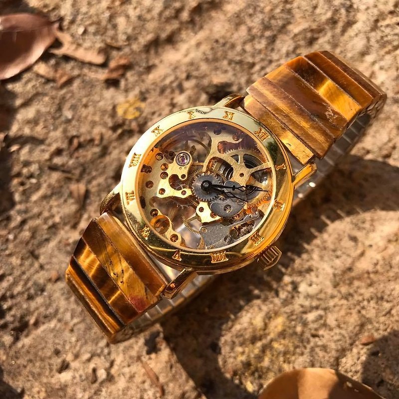 【Lost and find】 Antique tiger eye transparent watch on the surface - Other - Gemstone Gold