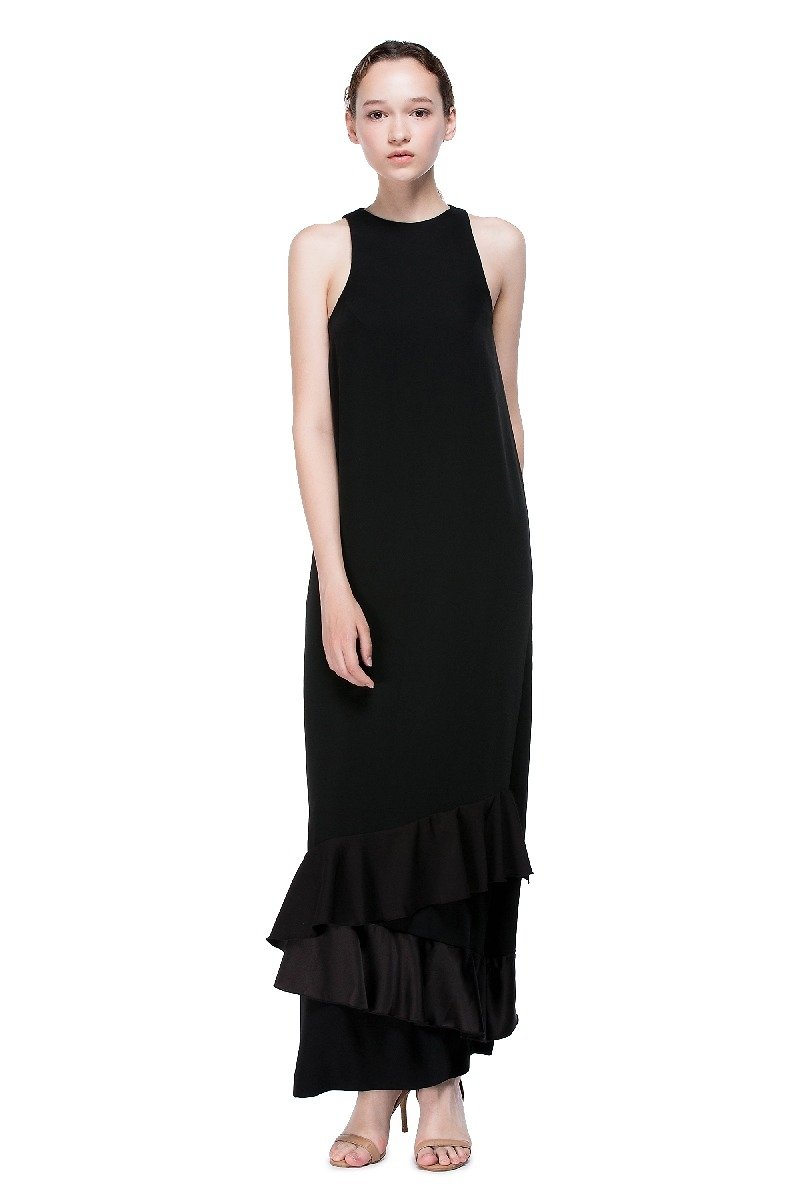 Luminous Long Sleeveless Racer Back Dress - Skirts - Polyester Black
