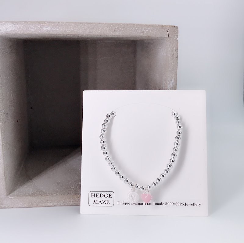 Pink Sweet Heart Initial Silver 925 Bracelet - สร้อยข้อมือ - เงินแท้ สึชมพู