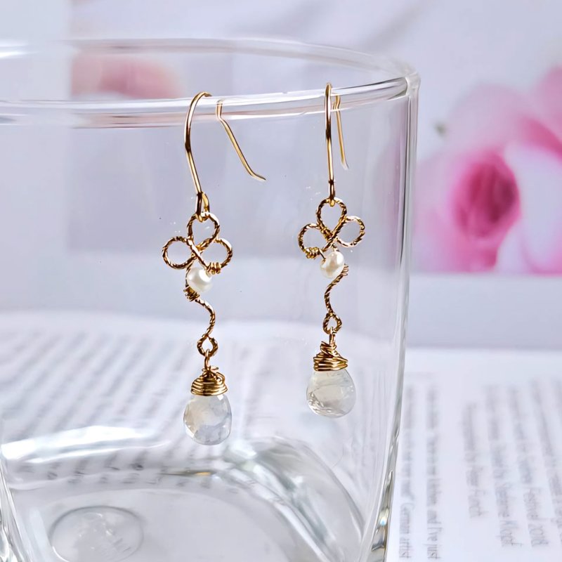 Ruyi series American 14k gold-filled moonstone natural crystal earrings | Handmade to order - Earrings & Clip-ons - Crystal 