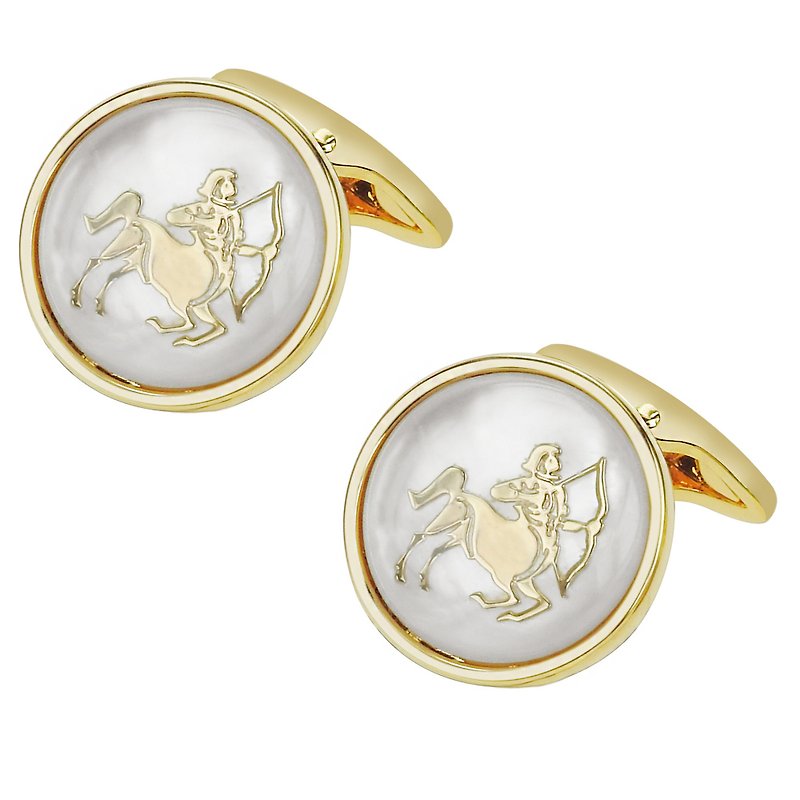 White Mother of Pearl Sagittarius Gold Cufflinks - Cuff Links - Other Metals Gold