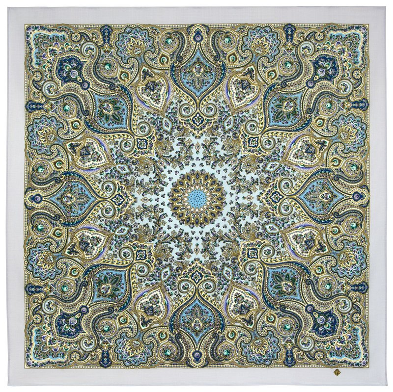 Original Pavlovo Posad Russian Shawl 100% Wool Woolen Scarf 125x125 cm 2049-1 N - 絲巾 - 羊毛 多色