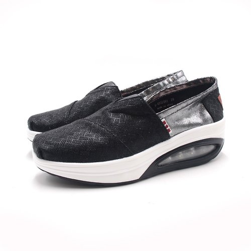 米蘭皮鞋Milano W&M(女)BOUNCE減壓氣墊款 增高厚底休閒鞋 女鞋-亮黑色
