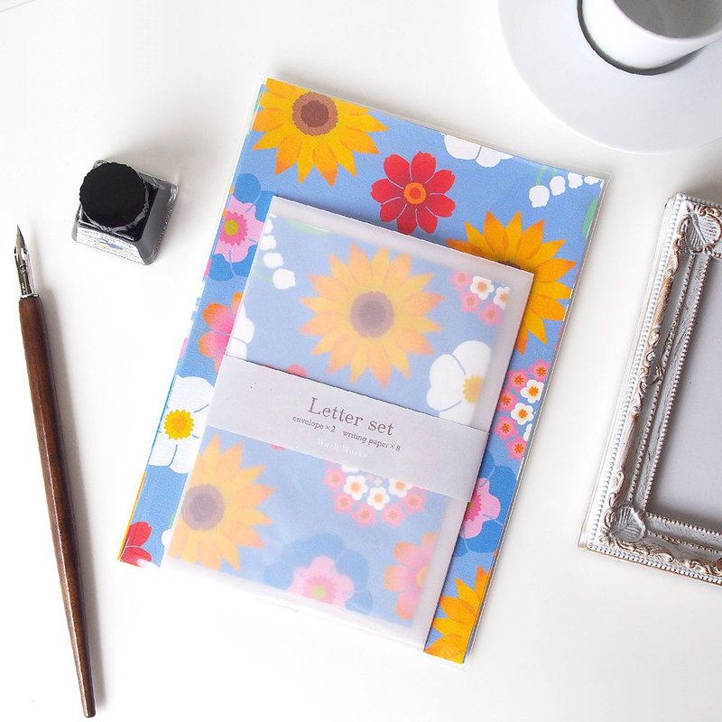 夏の花のレターセット - 信封/信紙 - 紙 藍色