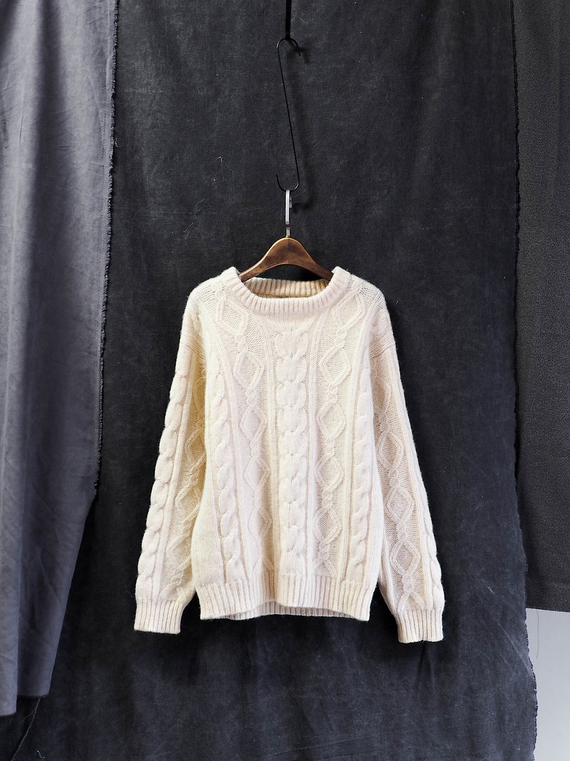 Kanagawa rice white twist youth handkerchief antique wool quality hand-woven fisherman sweater sweater wool - Women's Sweaters - Wool White