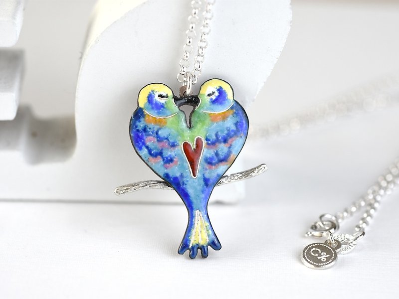 Love Bird (珐琅Clocked Silver Necklace Silver Valentine's Day Gift) ::C% Handmade Jewelry:: - Necklaces - Enamel Multicolor