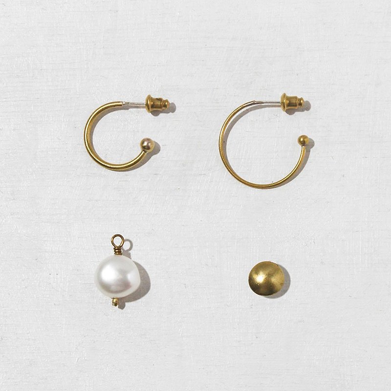 簡約四合一珍珠耳環組 - 耳環/耳夾 - 珍珠 白色