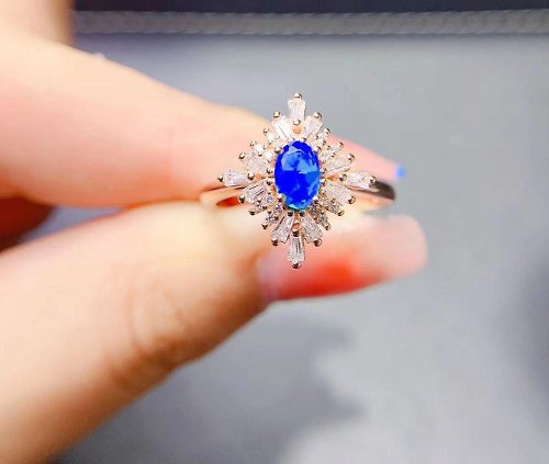 Eratojewels Blue Opal Ring, Blue Opal Silver Ring, Natural Opal Gemstone, Opal Jewelry