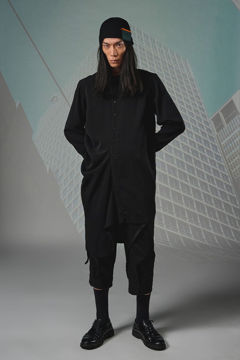 側邊抽皺長襯衫 - 女襯衫 - 聚酯纖維 黑色