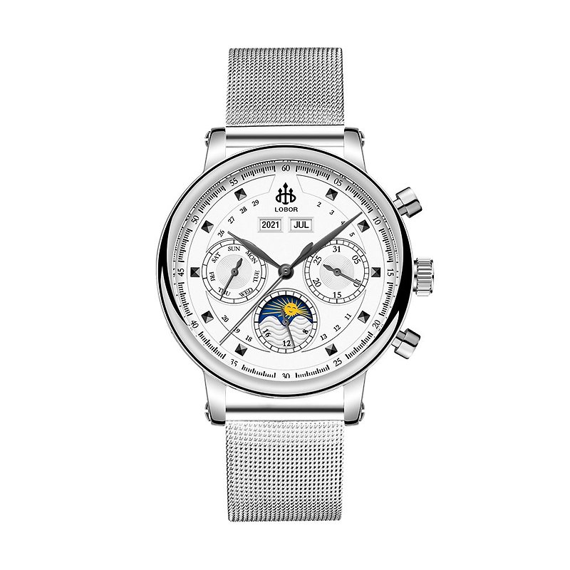 【2色オプション】LOBOR Heritage スチールベルトシリーズ 35mm レディース腕時計 太陽と月の満ち欠け 機械式時計 - 腕時計 - 防水素材 