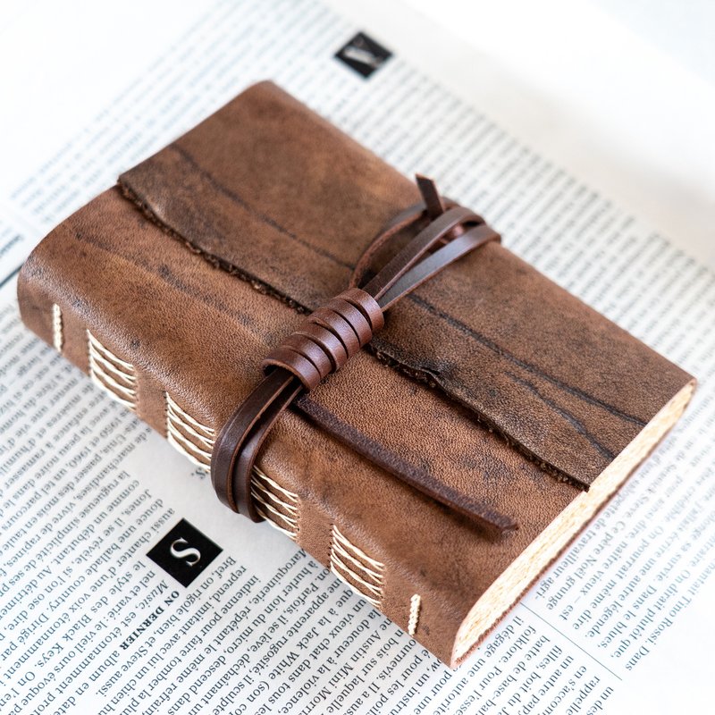筆記本/手帳 真皮 Leather Journal, Vintage Bookbinding (Natural Edge / Rustic Brown) - 筆記本/手帳 - 真皮 