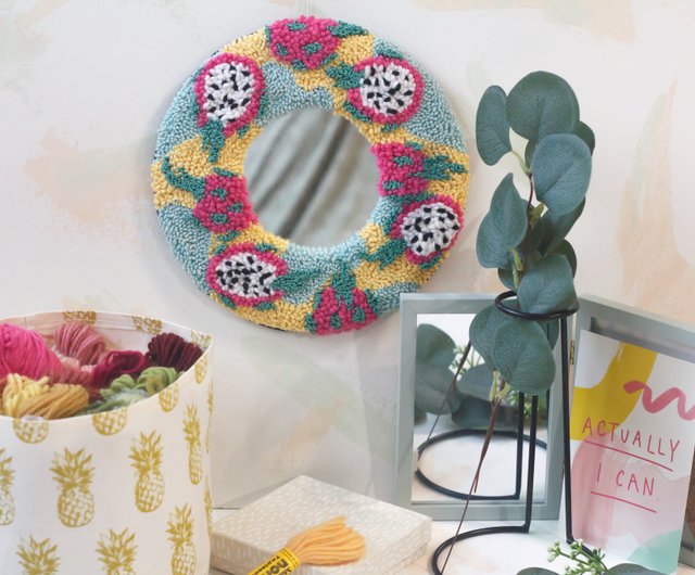 Punchneedle Dragonfruit buying Mirror Wall Hanging