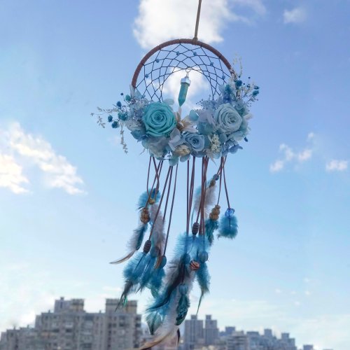 Angemara 【畢業禮物】永生花捕夢網-孔雀藍/客製化禮物純手工臺灣製
