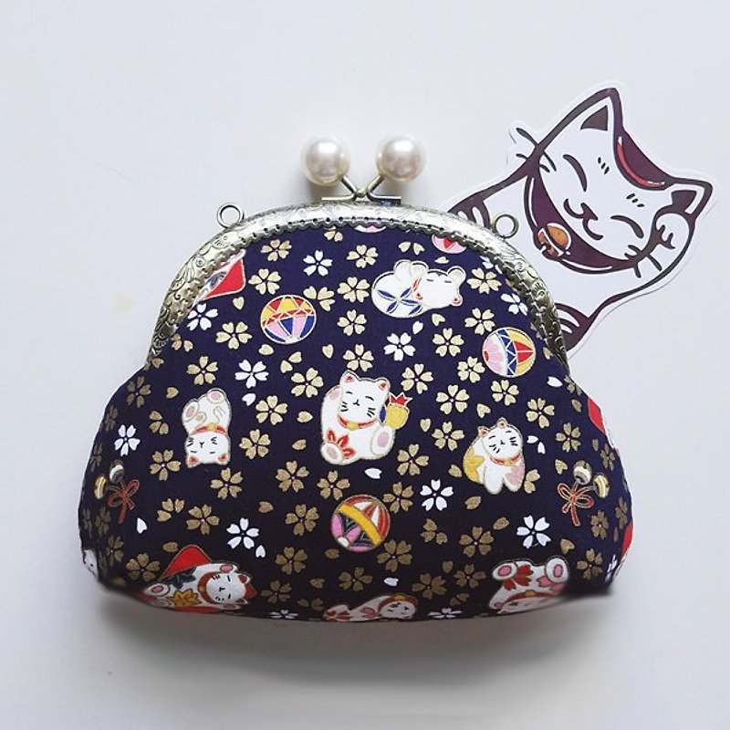 ラッキー猫が刺繍された単語と金袋電話バッグショルダーバッグ斜めのパッケージの財布化粧品袋ゴミ袋収納袋を出口小さな誕生日プレゼントをレタリングします - ショルダーバッグ - コットン・麻 