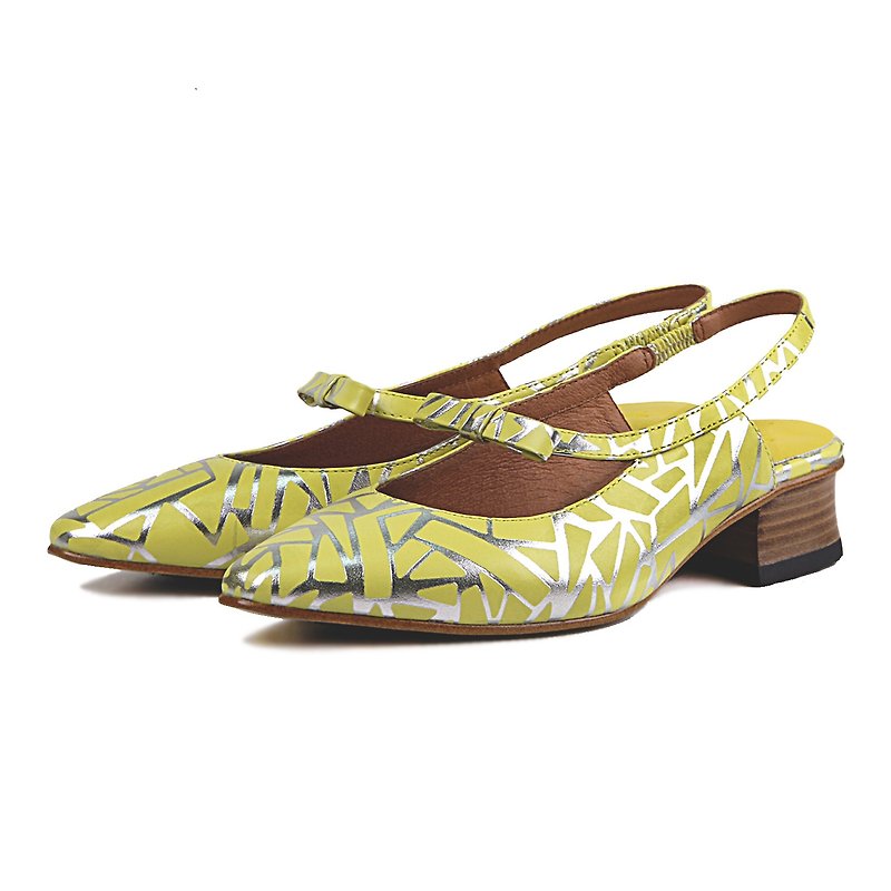 Crystal W1071 Yellow Leather Pumps - High Heels - Genuine Leather Yellow