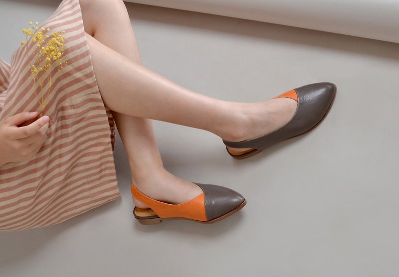 1695 Orange Coco Handmade Shoes - รองเท้าหนังผู้หญิง - หนังแท้ สีเทา