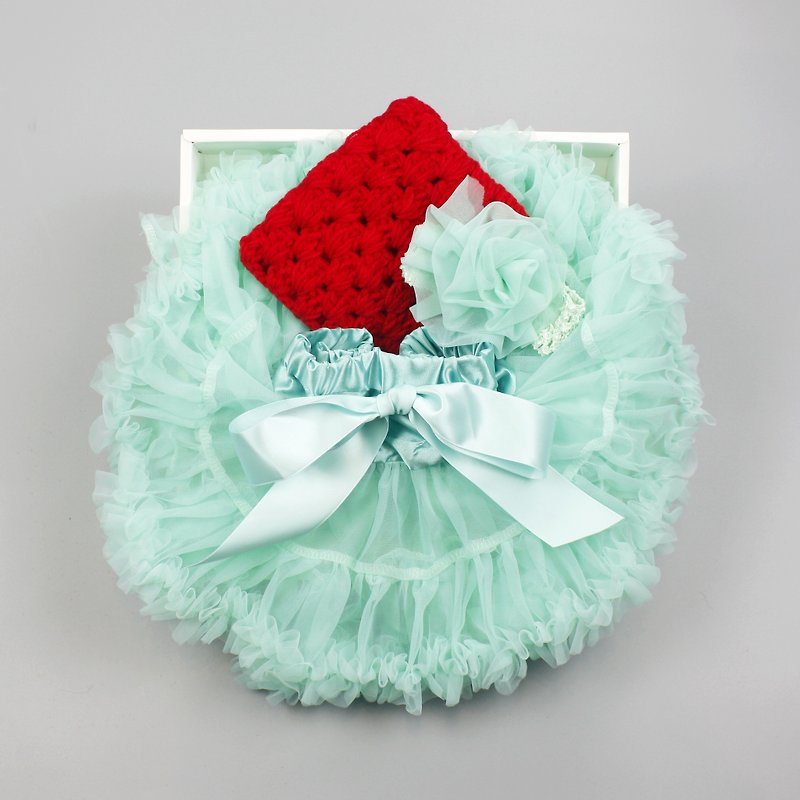 女嬰童蓬蓬裙禮盒組 - 小美人魚 (裙+毛帽) - 彌月禮盒 - 絲．絹 綠色
